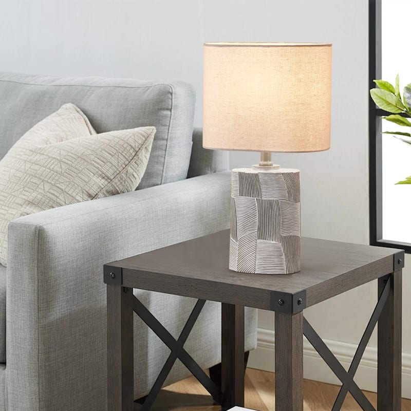 KAWOTI 17.5" Grey Bedside Table Lamp with Narrow Oval Lampshade - W10" * E6" * H17.5"