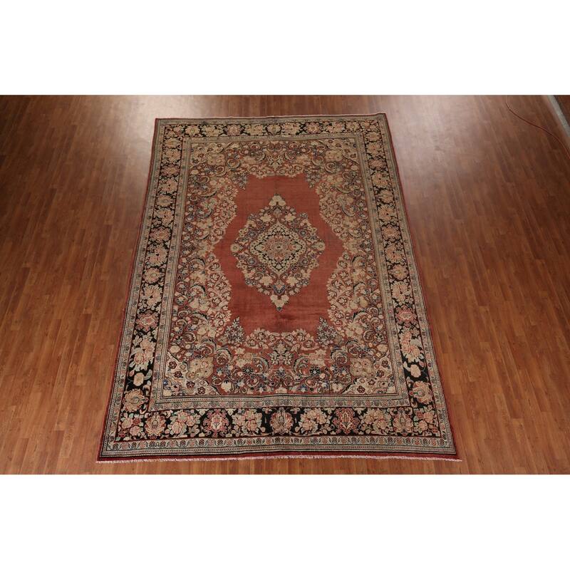 Orange Mahal Persian Antique Area Rug Hand-Knotted Wool Carpet - 9'0"x 12'7"