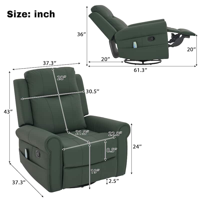 Christopher Knight Home - Nursery Recliner Modern PU Swivel Rocker Recliner Chair with Heating and Dual Reclining Positions