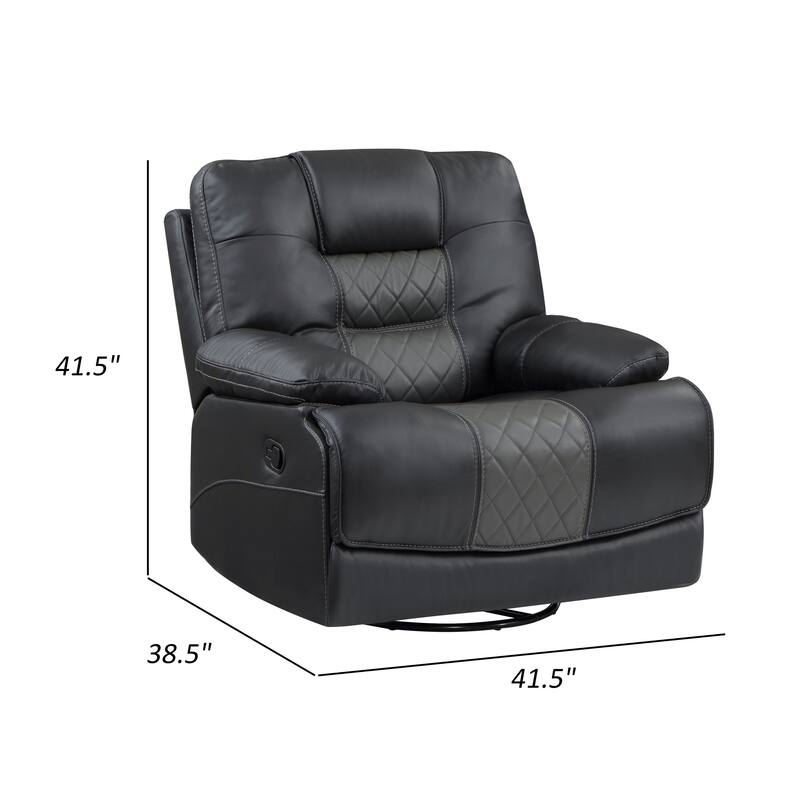 Liam 39 Inch Manual Swivel Glider Recliner Chair, Gray Faux Leather, Wood