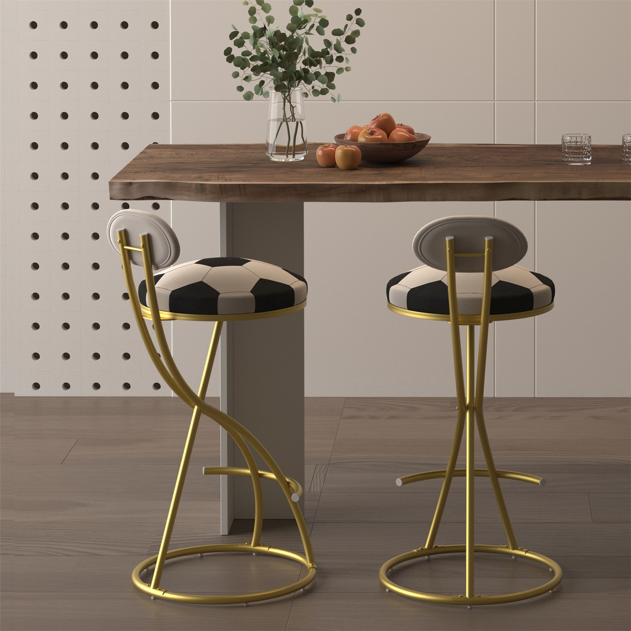 Football Print Bar Stools Set of 2 Upholstered Counter Height Barstool