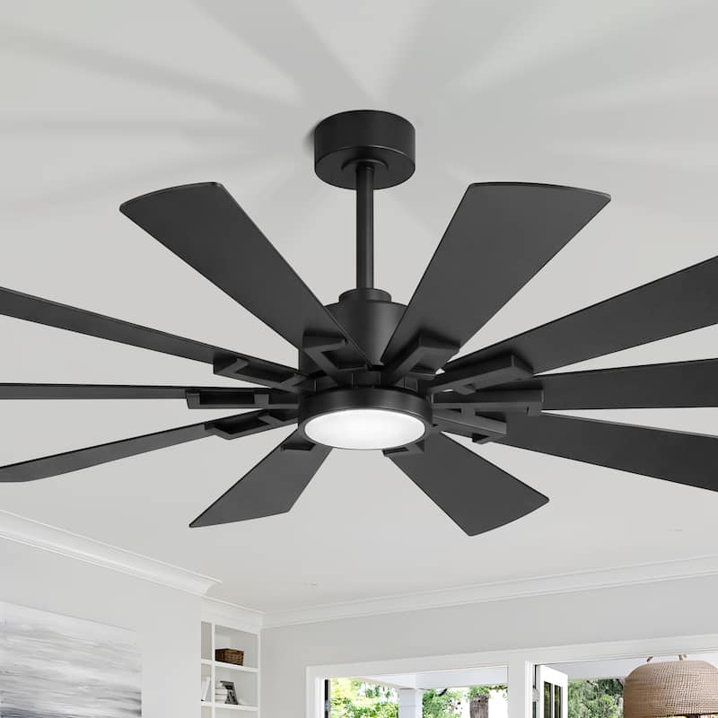 62/72-Inch Reversible 10-Blade Large Ceiling Fan with Light and Remote - 62-Inch