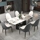 preview thumbnail 32 of 39, Cuve Edge Rectangle Dining Table Kitchen Table, Slate Table Top With Blakc Metal Pedestal