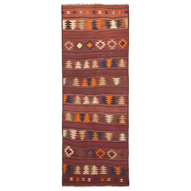 ECARPETGALLERY Flat-Weave Kashkoli FW Dark Red Wool Kilim - 5'9 x 15'5