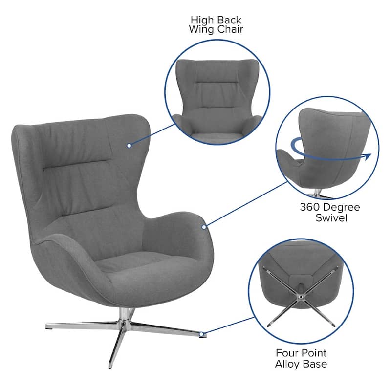 Home and Office Retro Swivel Wing Accent Chair - 35"D x 32.5"W x 40.5"H