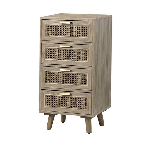 Grondin Mid-Century Modern Boho Style Wooden Chest of Drawers with Natural Drawer Front and Tapered Legs