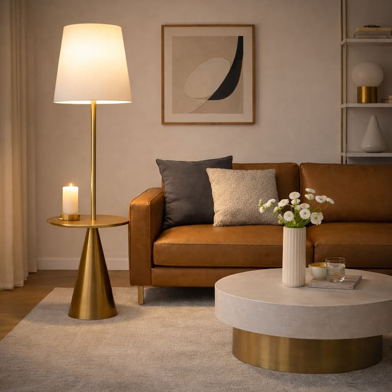 Stellar Beacon Brass Floor Lamp - White - White