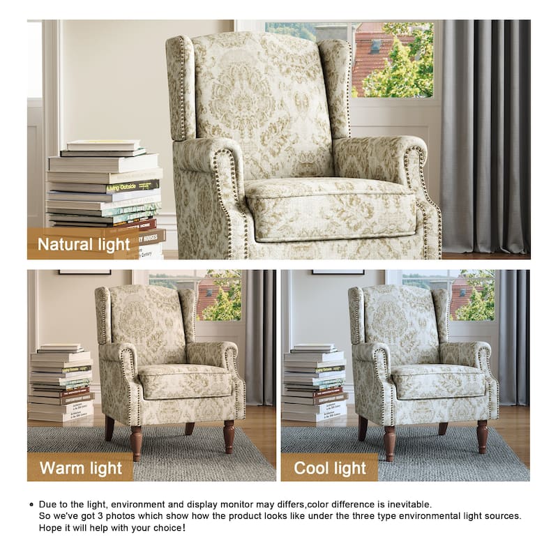 Wingback Accent Chair Nailhead Trim Living Room Reading Chair