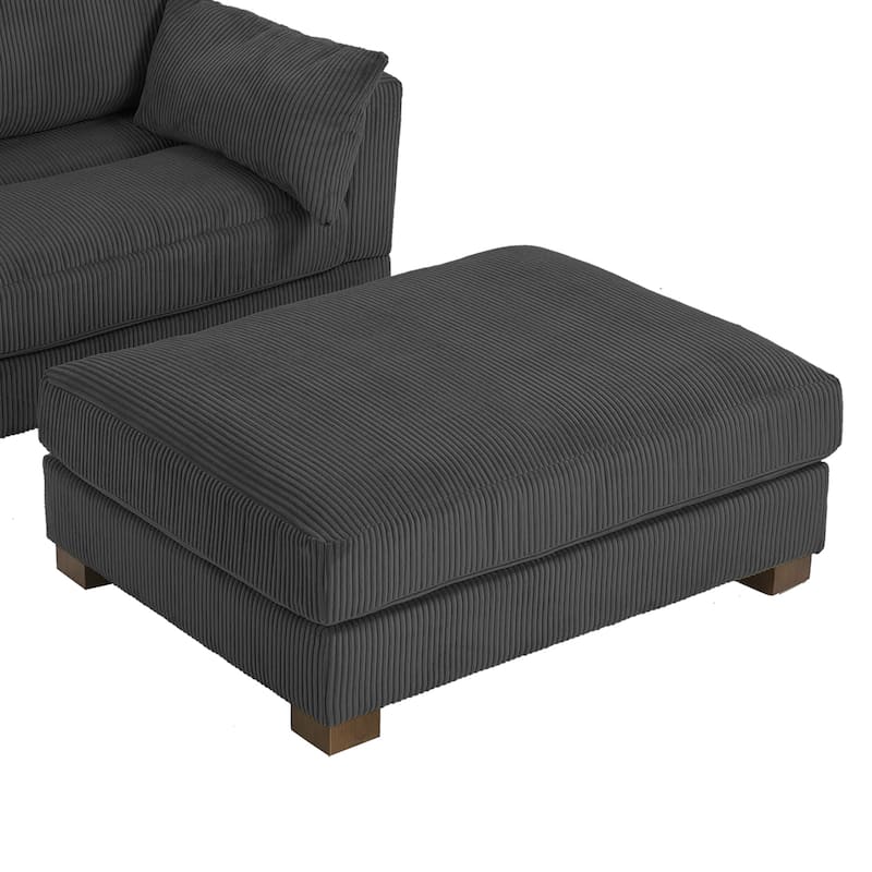 84'' L-Shaped Corduroy Comfy Couch Modular Sectional Sofa With Ottoman