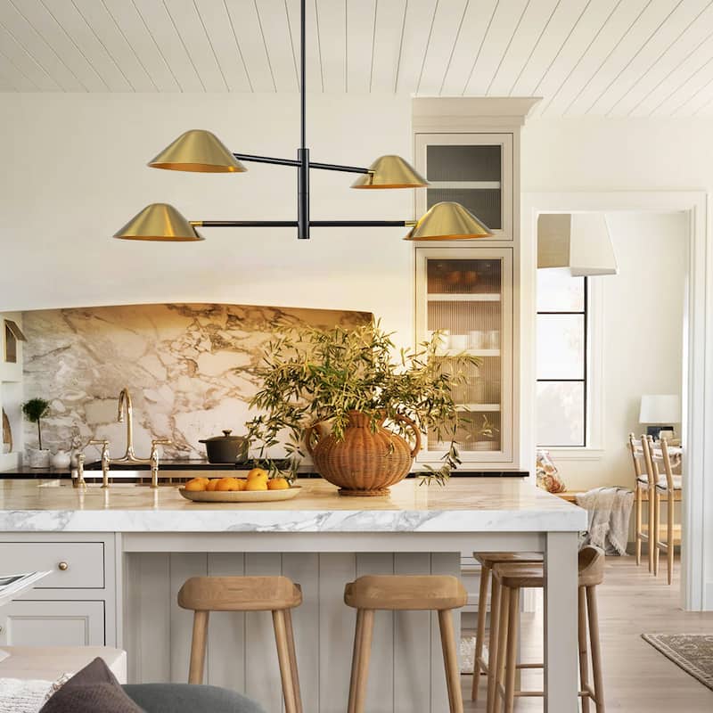 4-Light Modern Industrial Linear Sputnik Gold Chandelier for Dining Room/Living Room