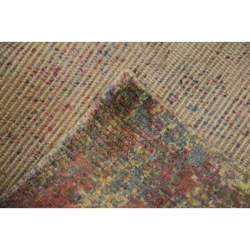 Hand Knotted Oriental Viscose Silk Carpet Modern All-Over Multi-Colored Abstract Area Rug - 7' 8'' X 5' 5''