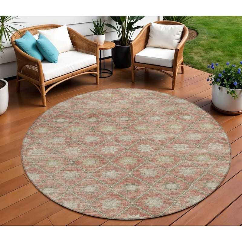 HomeRoots Floral Transitional Rectangle Outdoor Rug - 8' Round