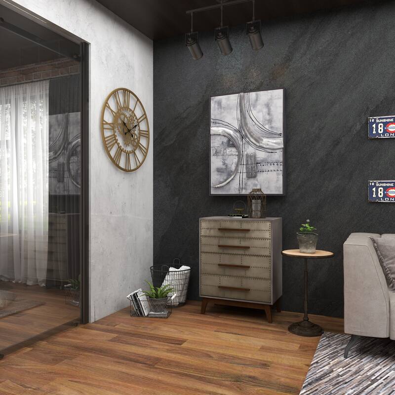 Bronze Metal Side End Accent Table with Brown Wood Top