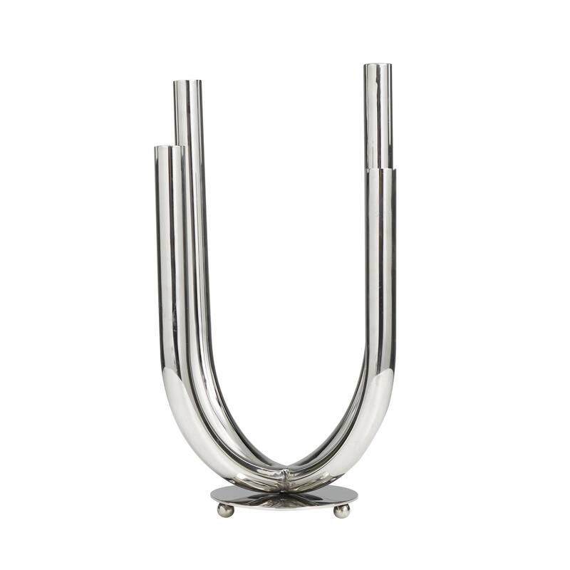 Stainless Steel Metal Abstract U-Shaped Candelabra - Silver - Roche River Decor