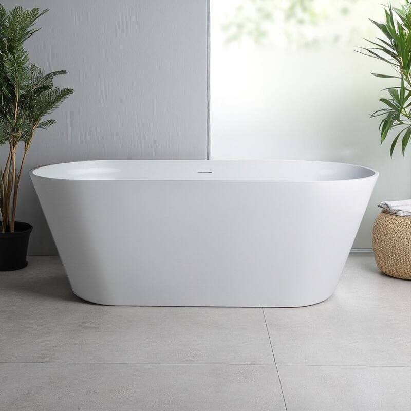 KISRAIS 63" x29.5" x22" Freestanding Solid Surface Soaking Bathtub
