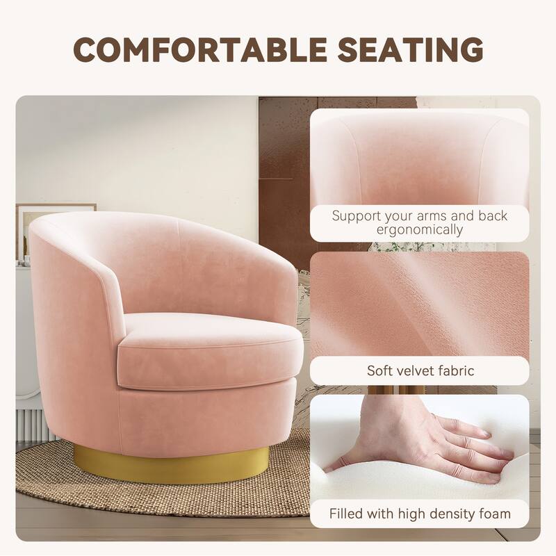 360 Degree Velvet Swivel Club Chair, Soft & Comfotable