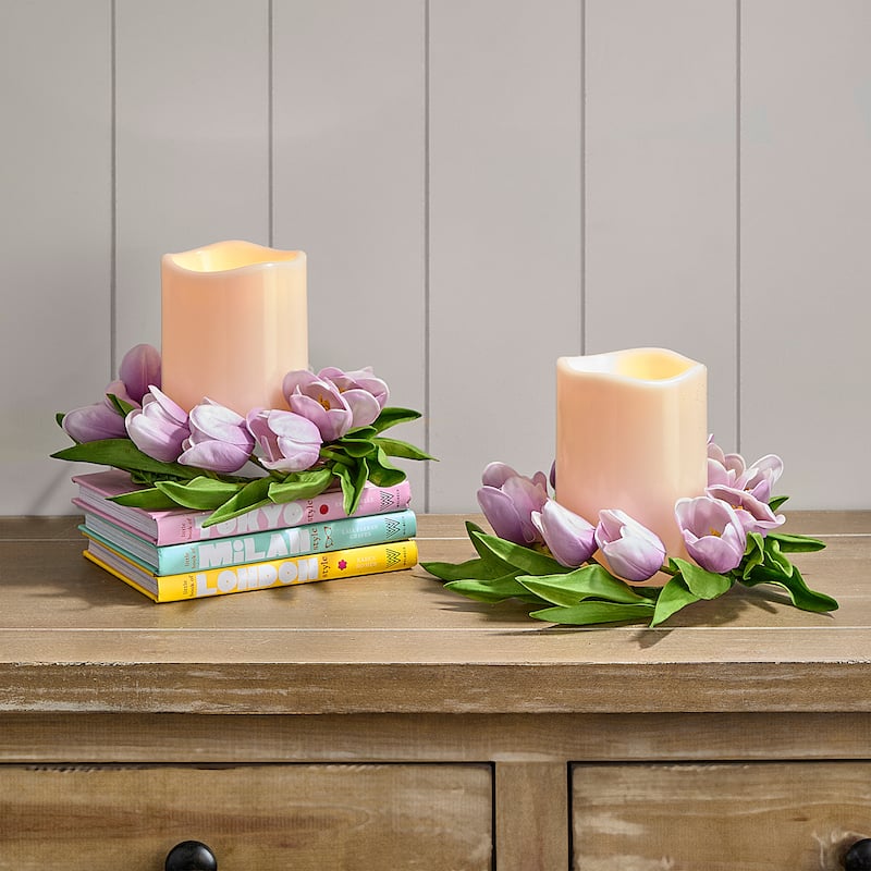 11" Pu Tulip Candle Ring - Purple