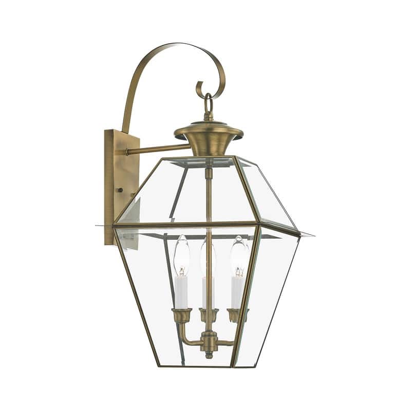 Livex Lighting 3-light Antique Brass Outdoor Wall Lantern, 2381-01 - 12" W x 22.5" H x 13" Ext.