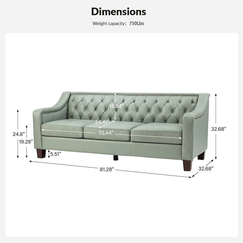 Mateo 82.28" Wide Transitional Genuine Leather Sofa with Nailhead Trim and Button-Tufted Back