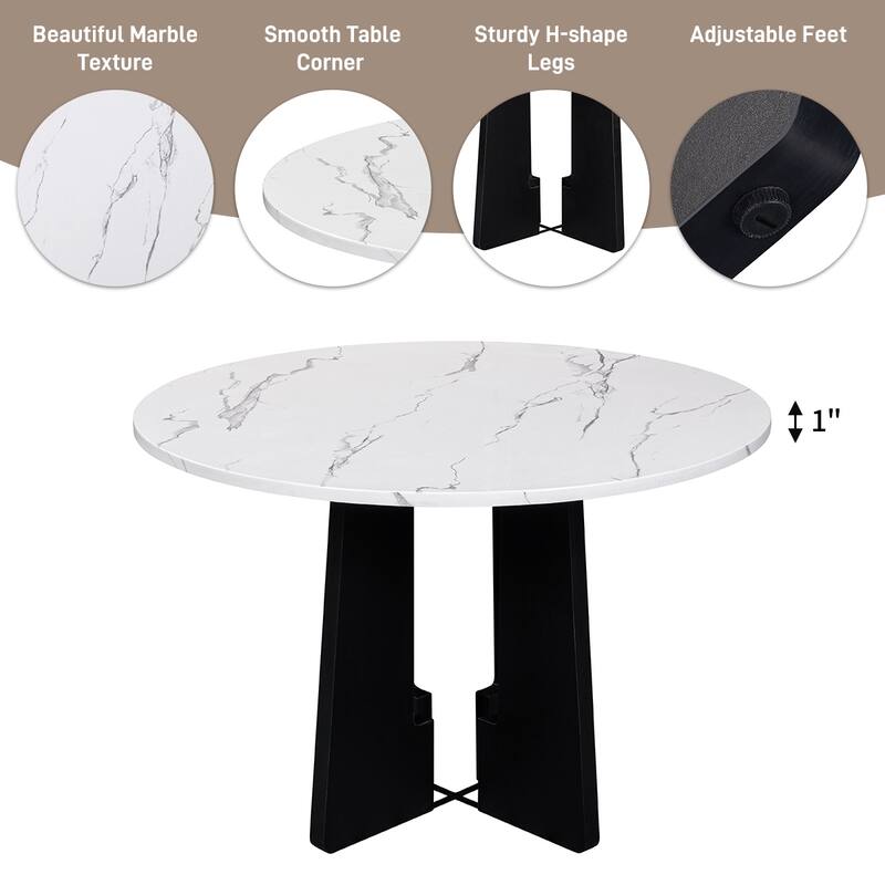 5-Piece Round Dining Table Set, 43-Inch MDF Table with 4 Upholstered Chairs for Kitchen, Dining Room, Living Room