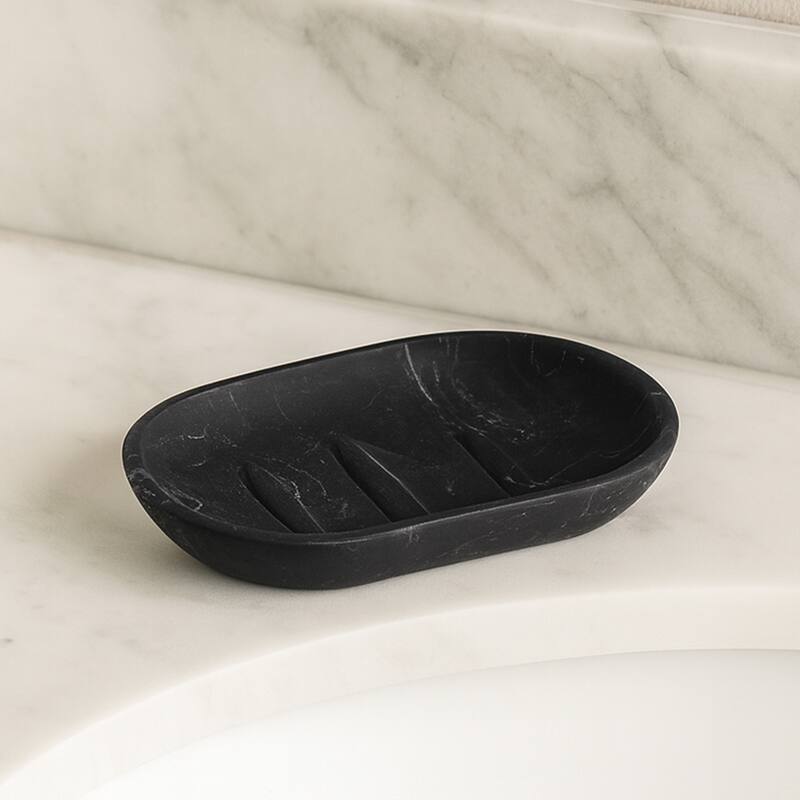 Marble Resin Hand Soap Dish - 5.2 L x 3.6 W x 0.8 H - Black