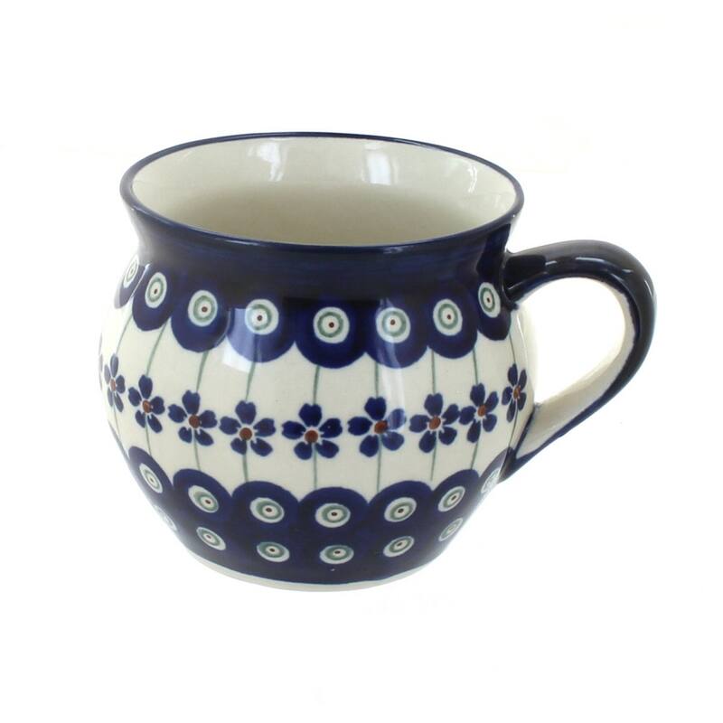 Blue Rose Polish Pottery 911 Zaklady Medium Bell Shaped Mug - Flowering Peacock