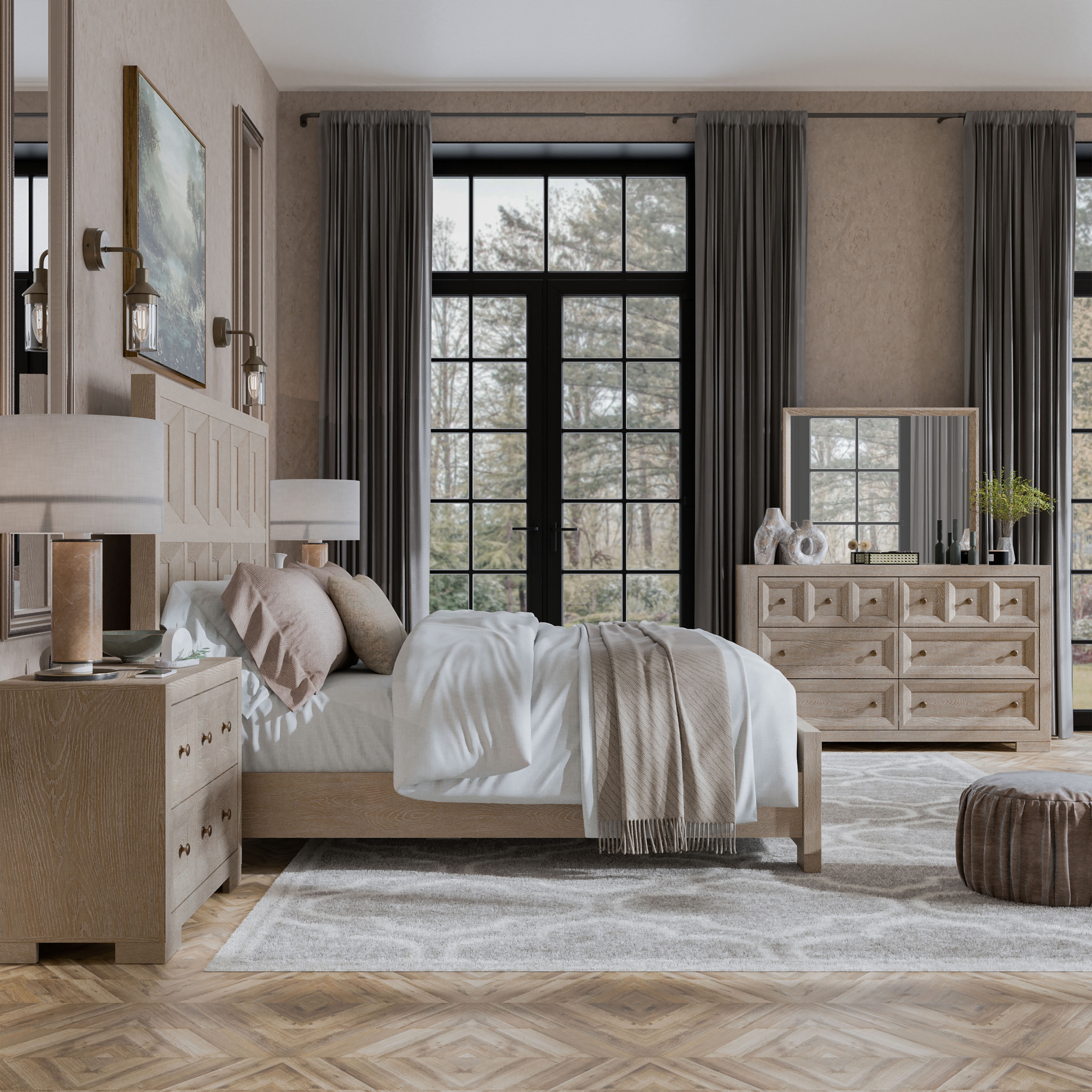 Furniture of America Durem Modern Classic 5-Piece Solid Wood Panel Bedroom Set with 2-Drawer Oversized Nightstand