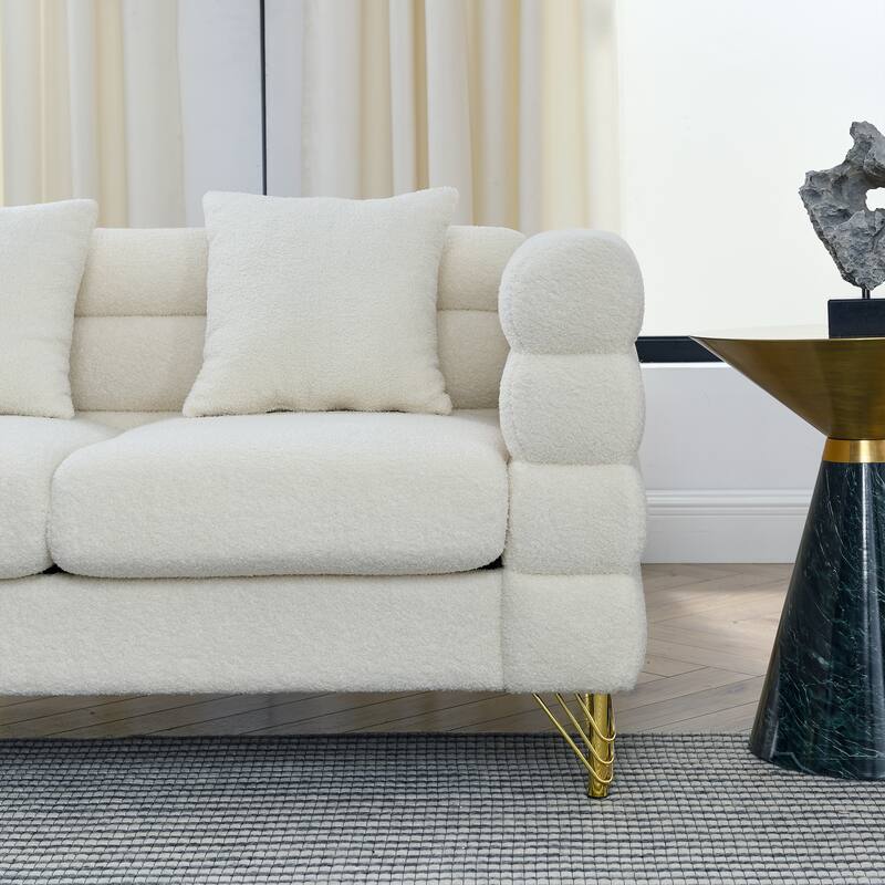 Roomfitters 81" 3 Seater Sectional Sofa, Modern Boucle Upholstered Couch with Gold Legs and 3 Pillows for Living Room