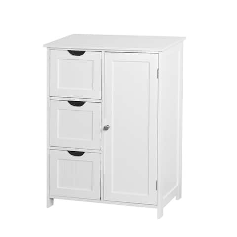 Bathroom Storage Cabinet, White Floor Cabinet with 3 Large Drawers and 1 Adjustable Shelf