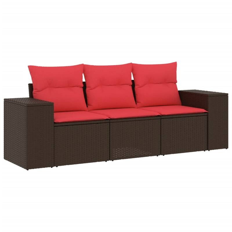 vidaXL 3 Piece Patio Sofa Set with Cushions Grey Poly Rattan - 21.7" x 24.4" x 27.2"