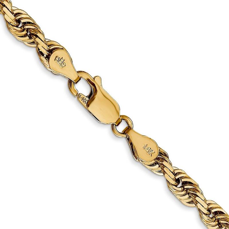 Curata 14k Yellow Gold Solid 5.0mm Sparkle Cut Quadruple Rope Chain Bracelet Lobster Claw