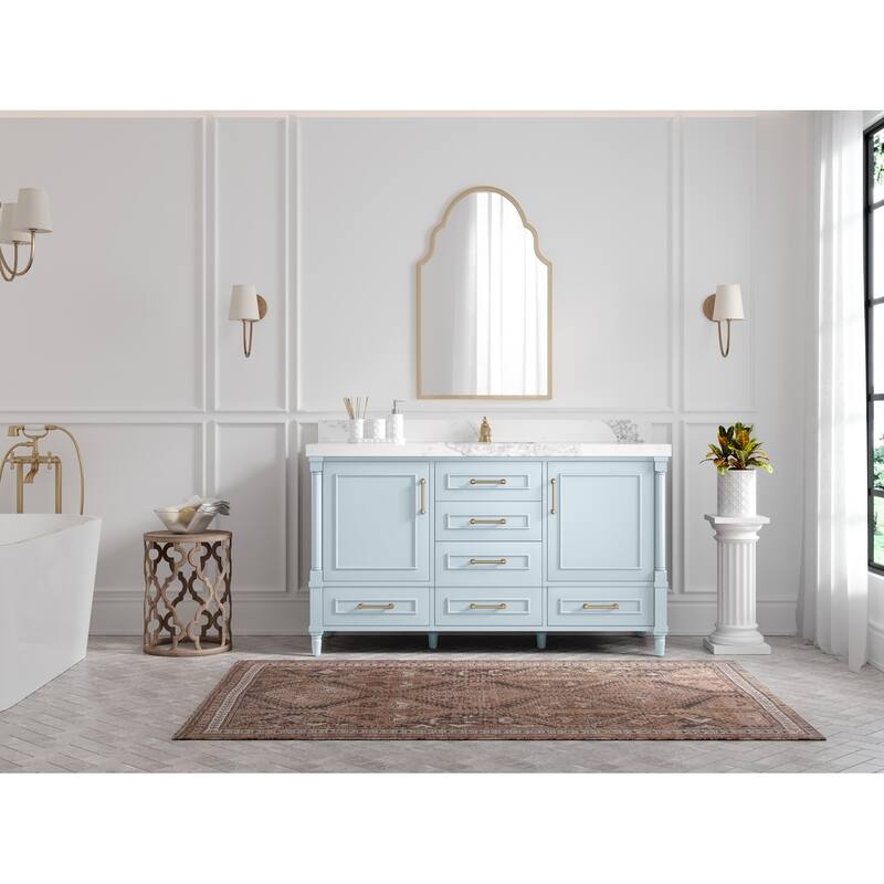 Willow Collections 60 in. W x 22 in. D Reeded Aberdeen Double Bowl Sink Bathroom Vanity with Countertop