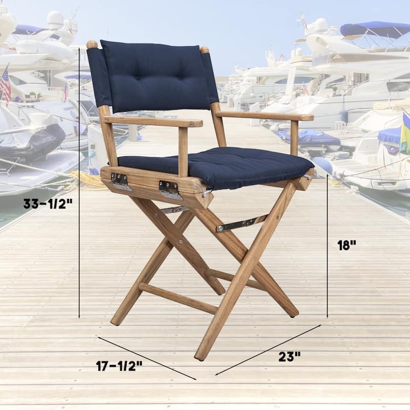 Solid Teak Director's Chair with Cushion Seat Covers - Sanded Finish