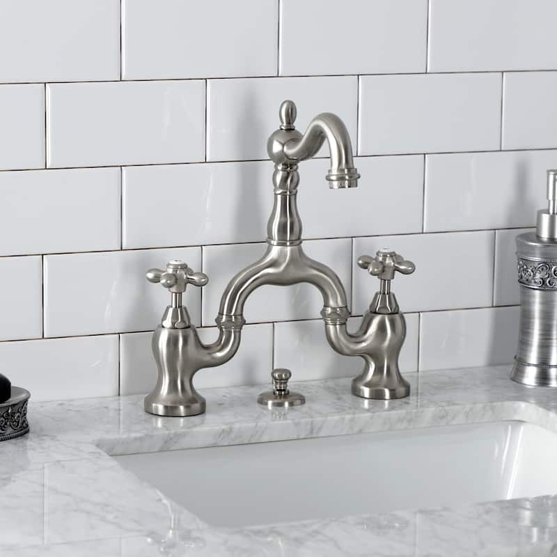 Kingston Brass English Country Bridge Bathroom Faucet with Brass Pop-Up