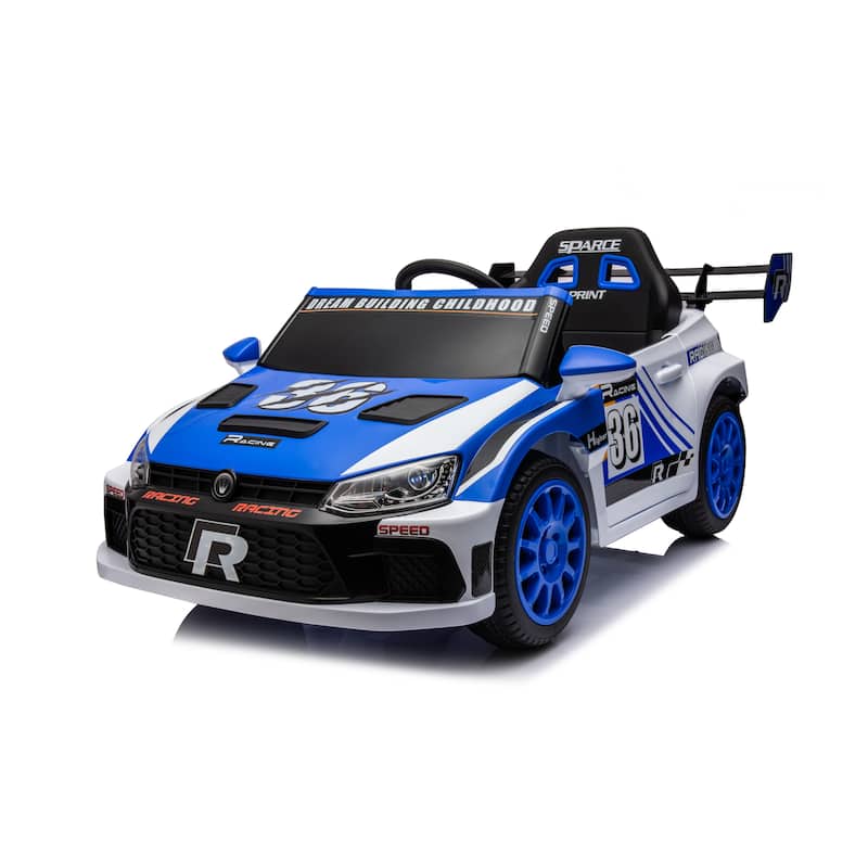 Electric Car for Kids with Seat Belts, Blue Battery Powered Electric Car with Battery Display, Racing Car Toy with Bluetooth
