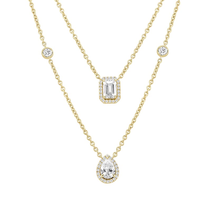 Auriya 14K Gold Lab Grown Halo Diamond Pendant Necklace 2.50ct. tw. (F-G VS) - Yellow