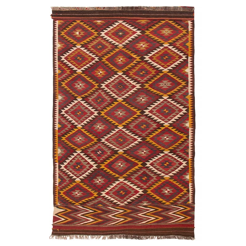 ECARPETGALLERY Flat-Weave Sivas Red Wool Kilim - 6'11 x 12'6