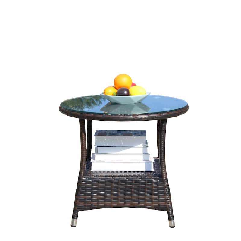 Outdoor patio Furniture 1 Round Coffee table with clear tempered glass