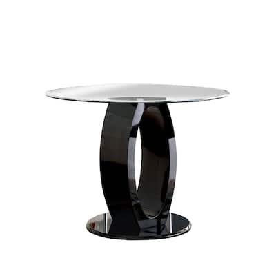 Wood and Glass Counter Height Table with O Shaped Base, Black