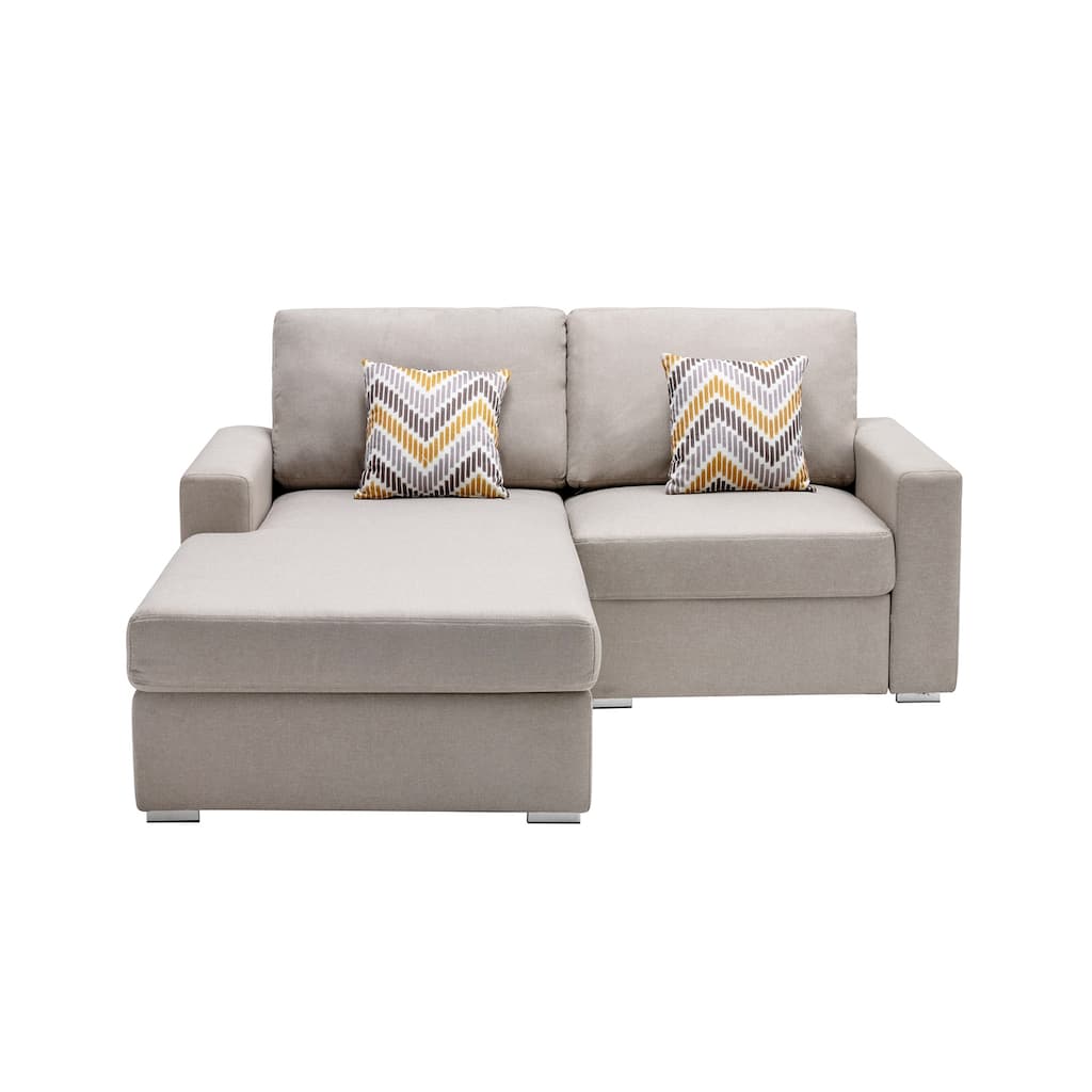 Linen Fabric 2-Seater Reversible Sofa Chaise with 2 Pillows and Interchangeable Legs in Beige