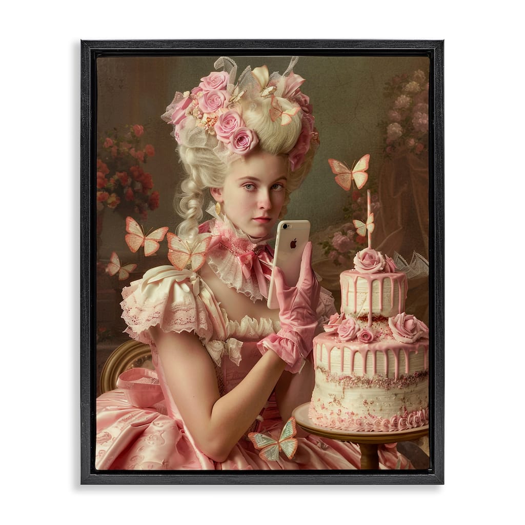 Stupell Vintage Lady with Cellphone Framed Floater Canvas Wall Art Design By Michael McKinney