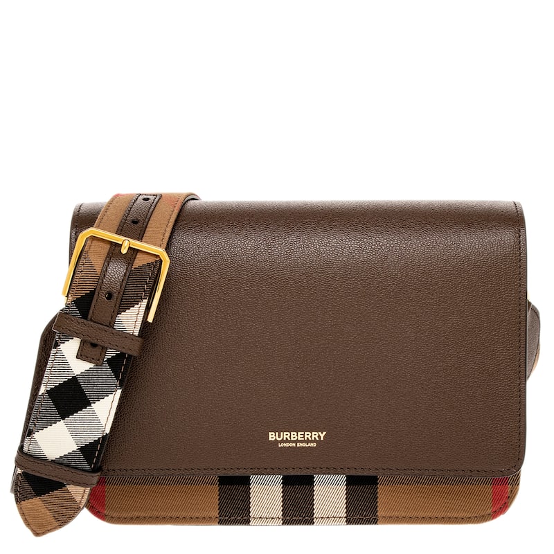 Burberry Mackford Check and Crossbody Bag - Ebony Dark Brown