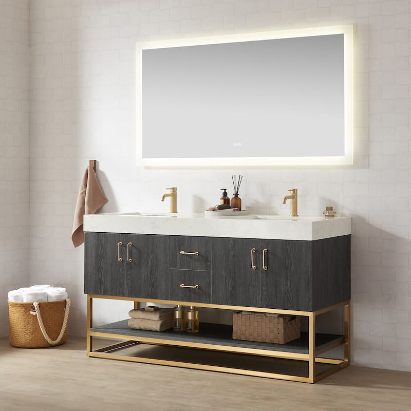 Alistair Bath Vanity with Grain White Stone Top and Mirror