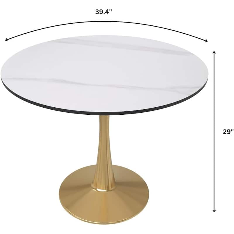 Bristol 40" Modern Round Dining Table with Accent Gold Steel Pedestal Base, Scratch-Resistant and Easy-Care