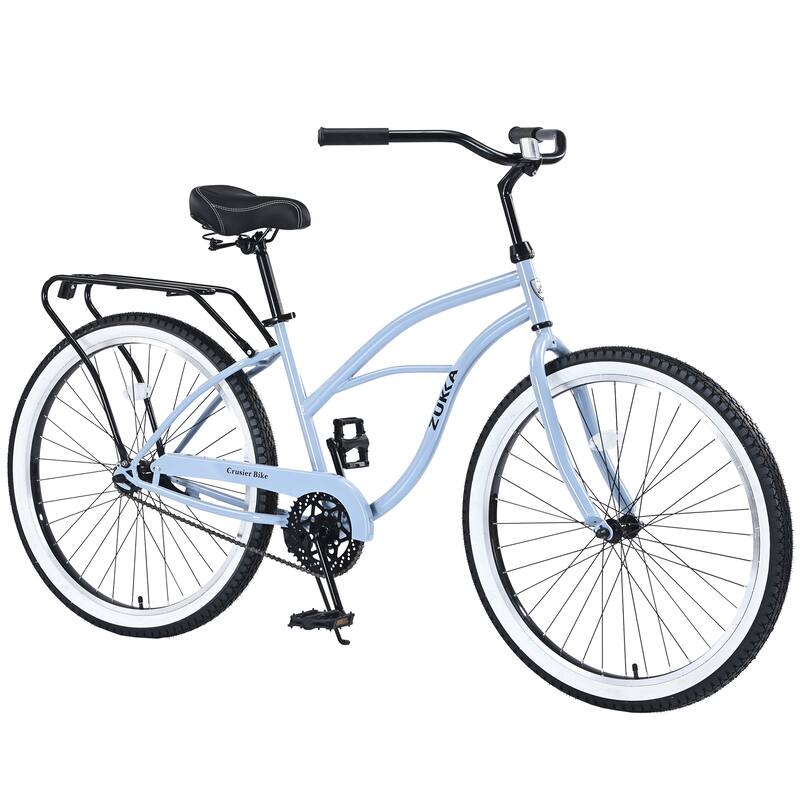 Single Speed Bicycles 26"Inch,Steel Frame, Wide Wheels for Stability, Rear Coaster Brakes,Multiple Colors Beach Cruiser Bike - Blue
