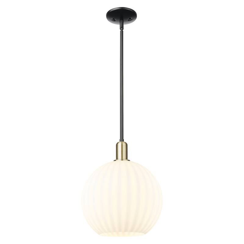 Innovations Lighting Endless Possibilities Arcadia - White Venetian - 1 Light 12" Stem Hung Mini Pendant - Black Antique Brass