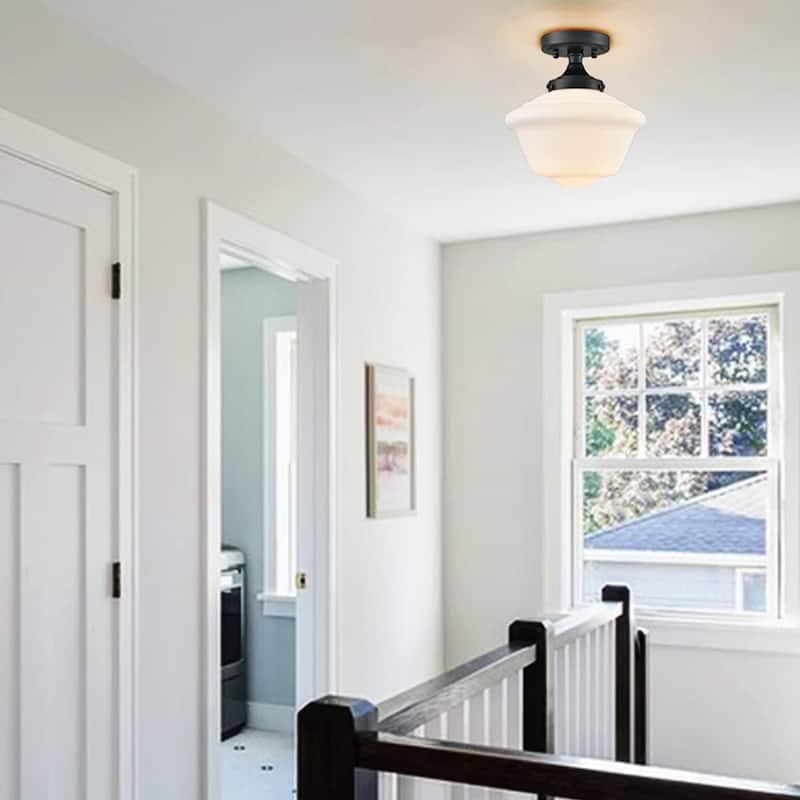Kavala Schoolhouse Ceiling Light Fixture with Milk Glass Shade