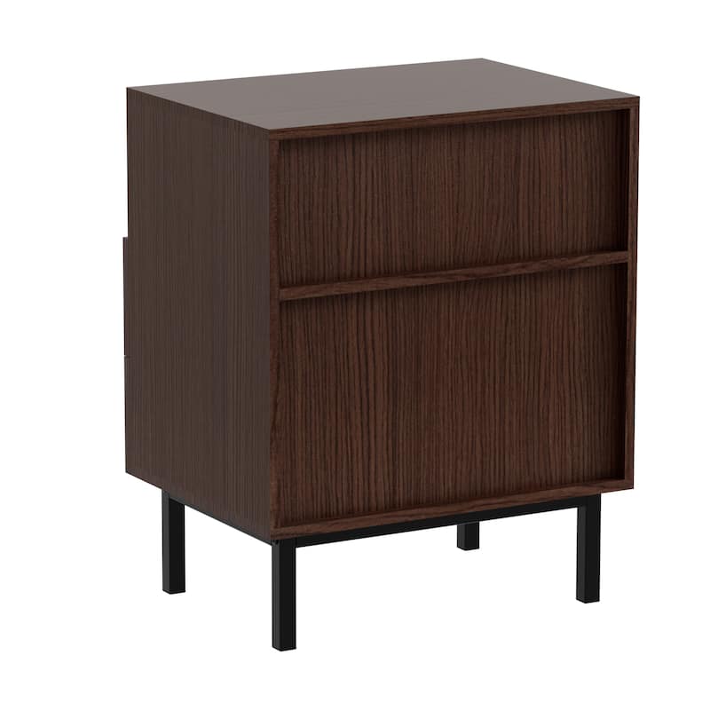 Mid Century Woodgrain Nightstand Pair 2 Drawers Bedside Table