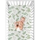 preview thumbnail 4 of 4, Floral Leaf Collection Girl Fitted Crib Sheet - Green and White Boho Watercolor Botanical Woodland Tropical Garden