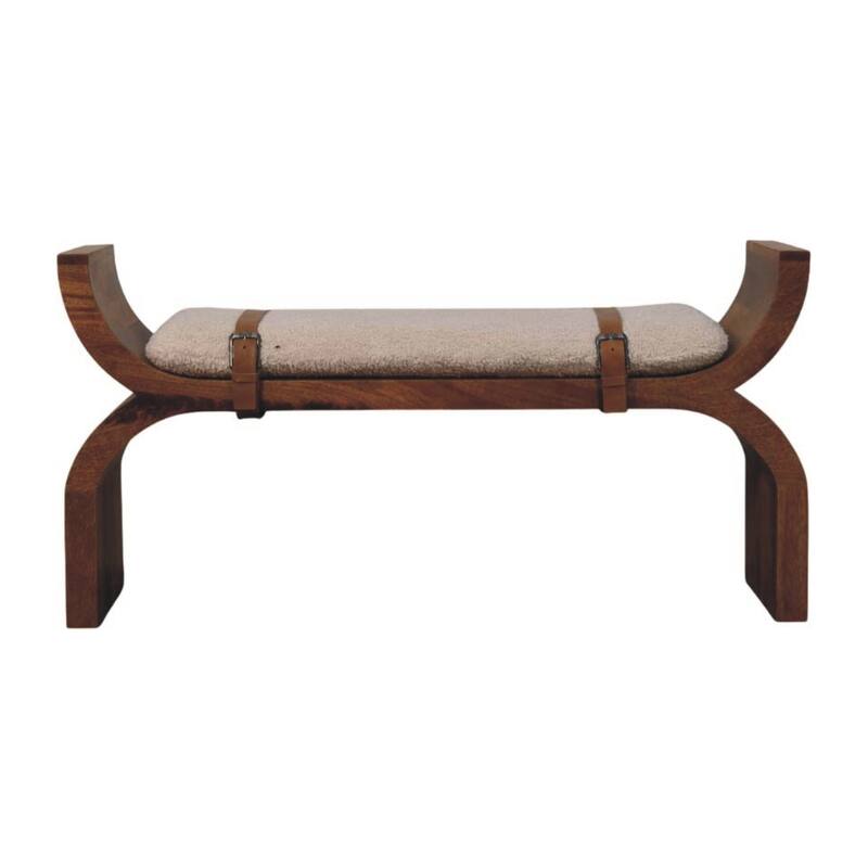Artisan Furniture Solid Wood Stirrup Curve Bench, Boucle seat - Brown